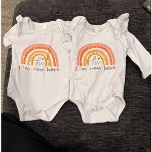 Amazon White Baby Bodysuit with Rainbow and Text